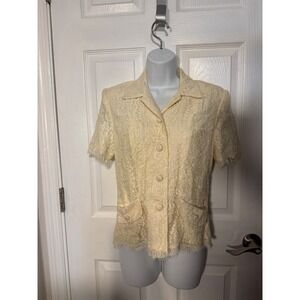 VTG Oberon New York Petites Cream Lace Short Sleeve Blazer Jacket Ivory Size 8 P